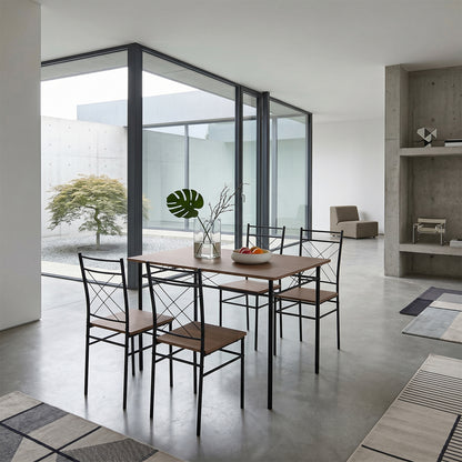 Oak & Black Dining Table Set with 4 Chairs