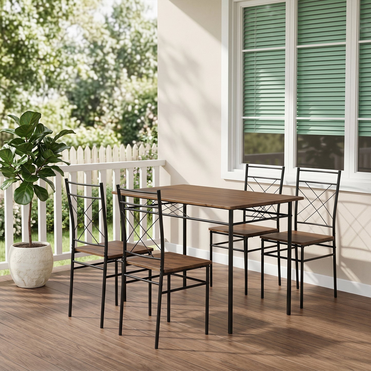 Oak & Black Dining Table Set with 4 Chairs