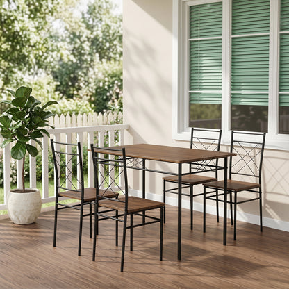 Oak & Black Dining Table Set with 4 Chairs