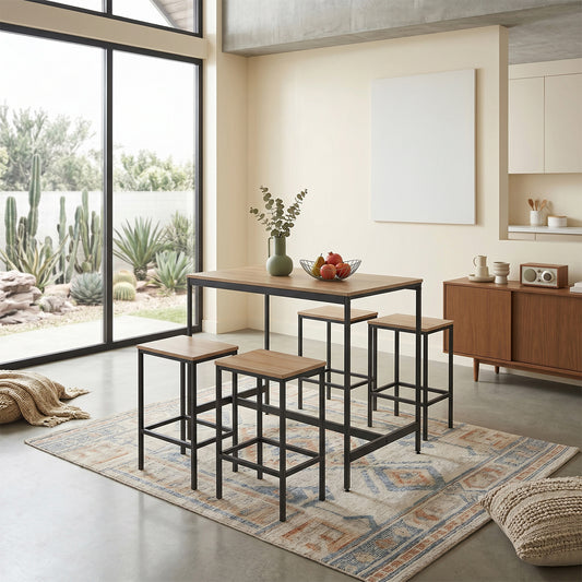 5-Piece Bar Table Set with 4 Stools