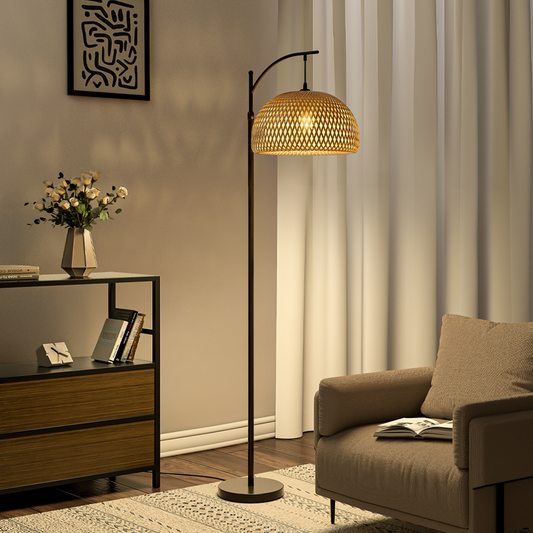 Traditional Woven Rattan Floor Lamp