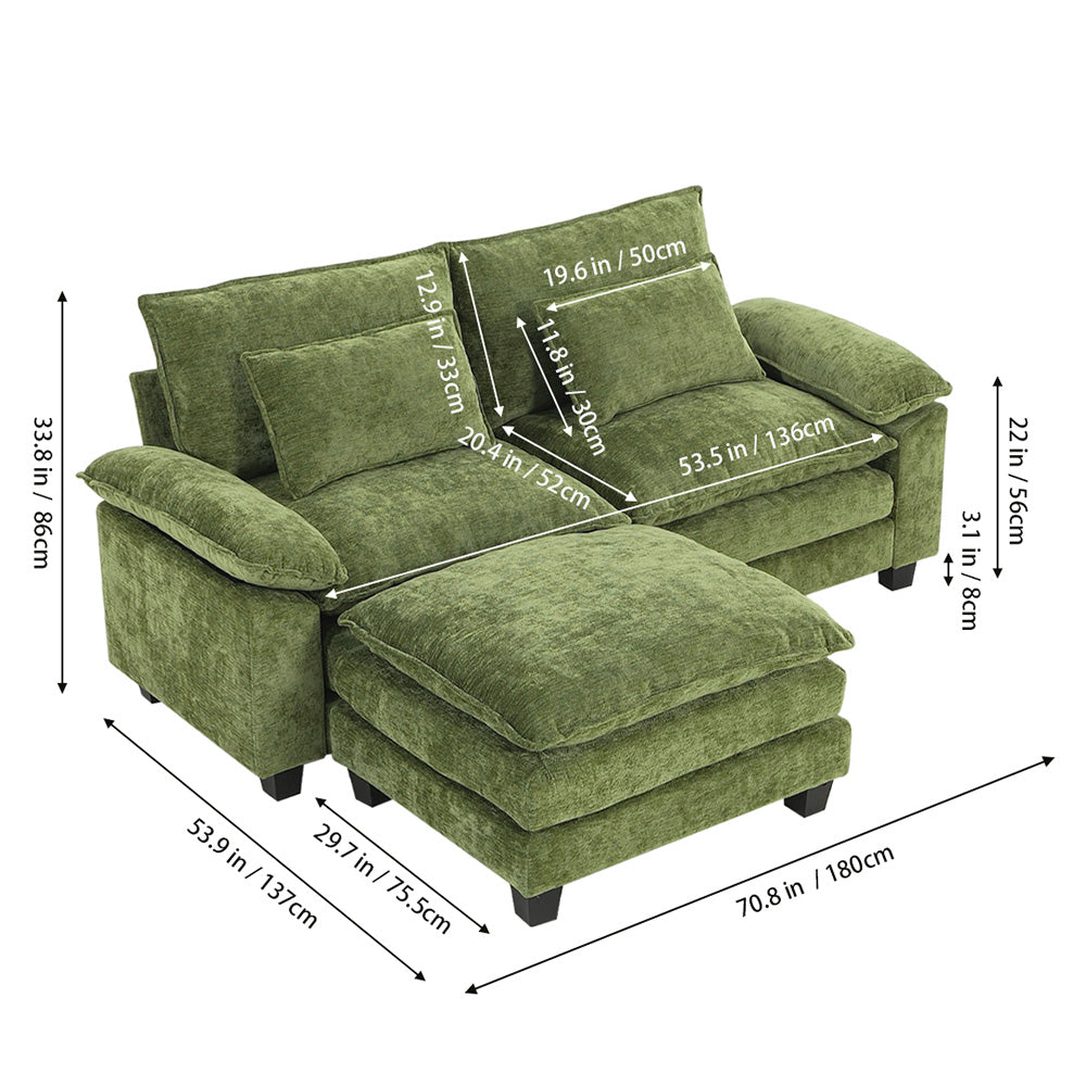 Chenille Sectional Sofa with Ottoman and Lumbar Pillows