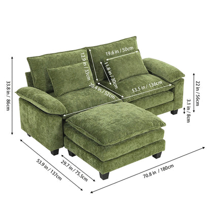 Chenille Sectional Sofa with Ottoman and Lumbar Pillows