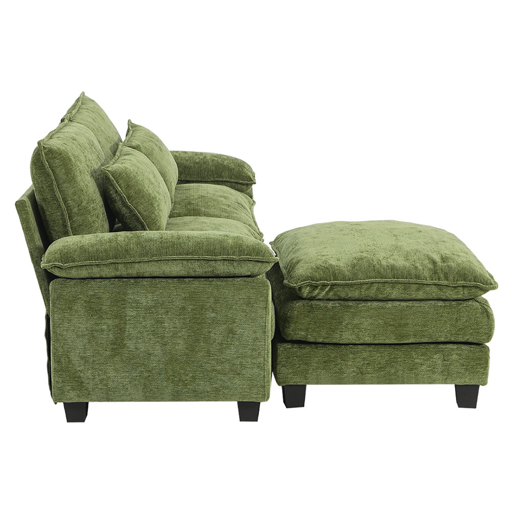 Chenille Sectional Sofa with Ottoman and Lumbar Pillows