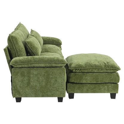 Chenille Sectional Sofa with Ottoman and Lumbar Pillows