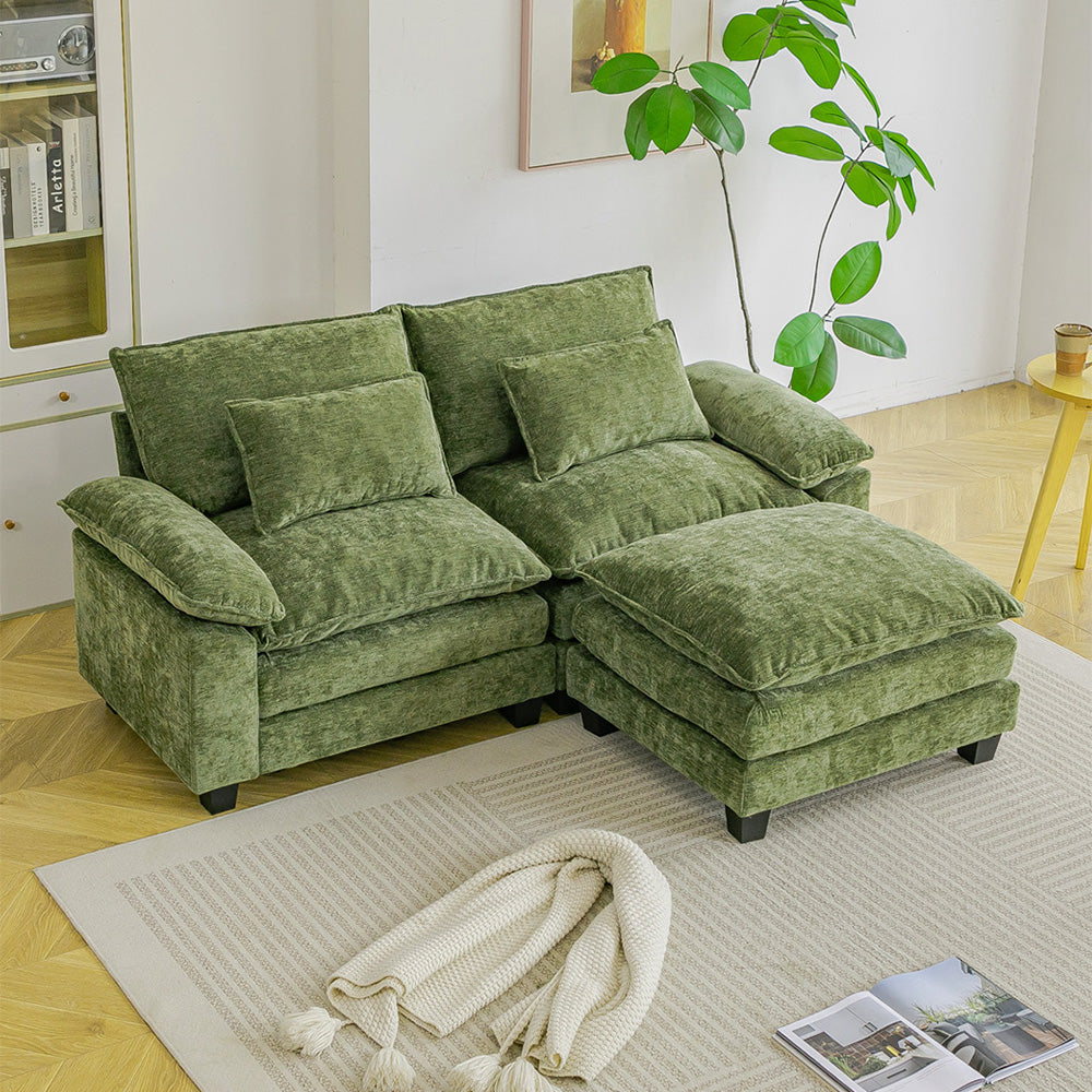 Chenille Sectional Sofa with Ottoman and Lumbar Pillows