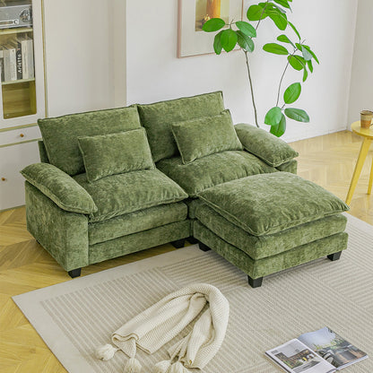 Chenille Sectional Sofa with Ottoman and Lumbar Pillows