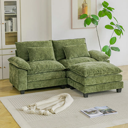 Chenille Sectional Sofa with Ottoman and Lumbar Pillows
