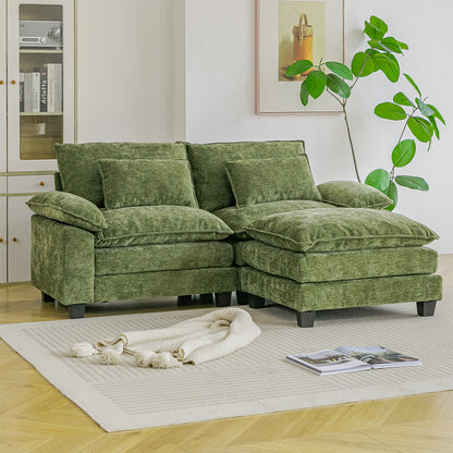 Chenille Sectional Sofa with Ottoman and Lumbar Pillows