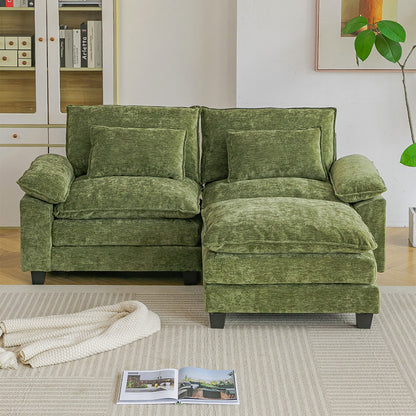 Chenille Sectional Sofa with Ottoman and Lumbar Pillows