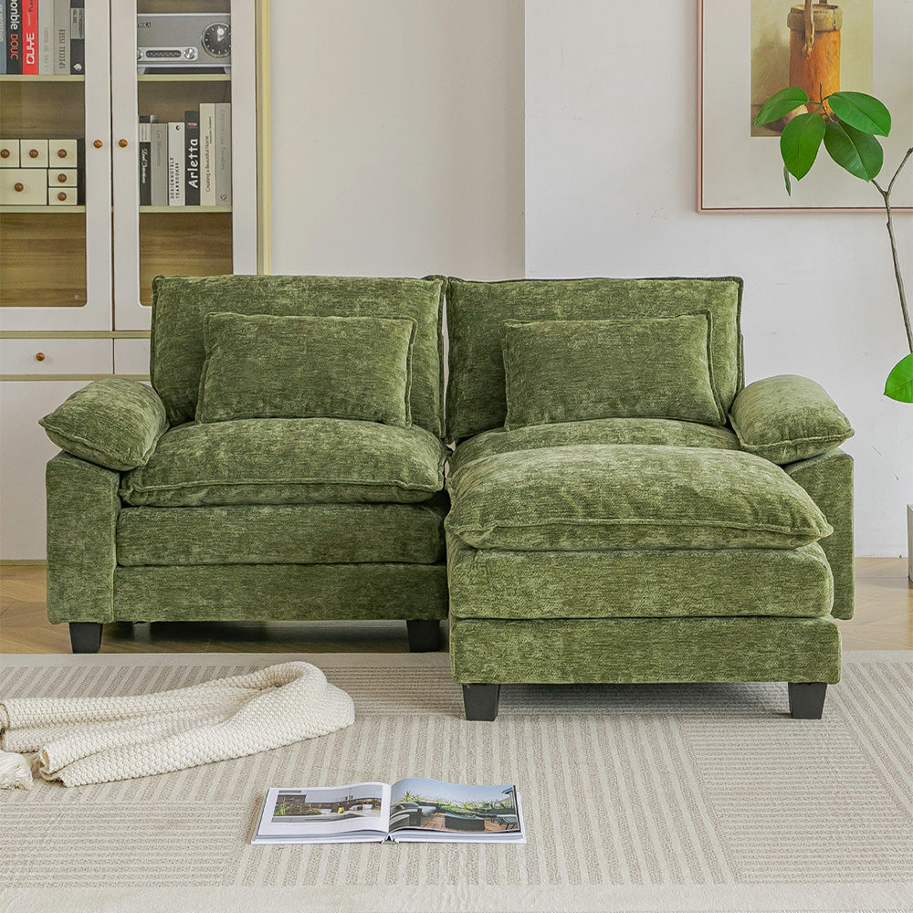 Chenille Sectional Sofa with Ottoman and Lumbar Pillows