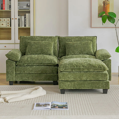 Chenille Sectional Sofa with Ottoman and Lumbar Pillows