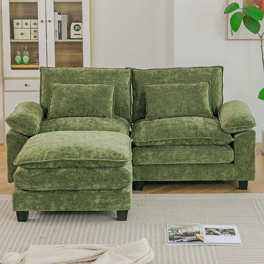 Chenille Sectional Sofa with Ottoman and Lumbar Pillows