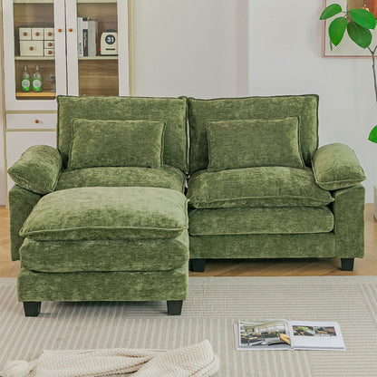 Chenille Sectional Sofa with Ottoman and Lumbar Pillows