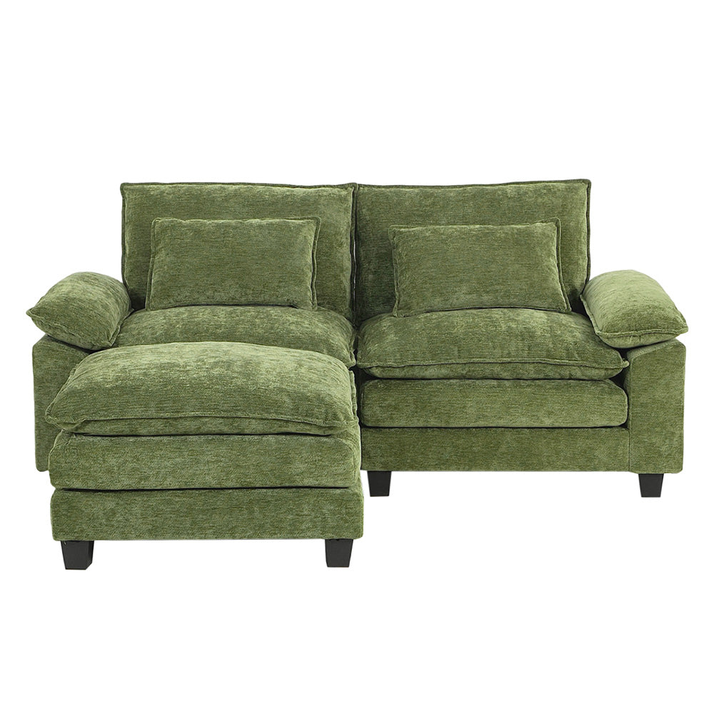 Chenille Sectional Sofa with Ottoman and Lumbar Pillows