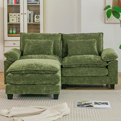 Chenille Sectional Sofa with Ottoman and Lumbar Pillows