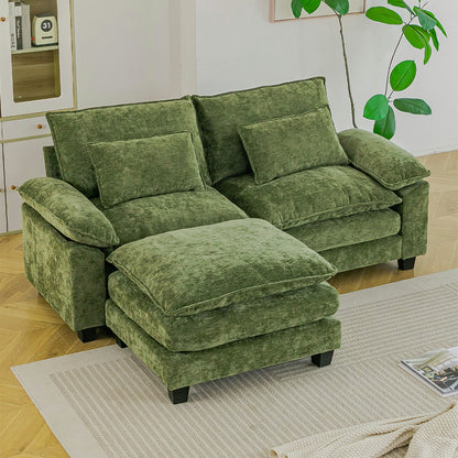 Chenille Sectional Sofa with Ottoman and Lumbar Pillows