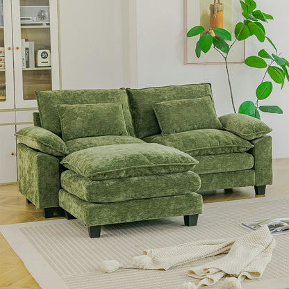 Chenille Sectional Sofa with Ottoman and Lumbar Pillows