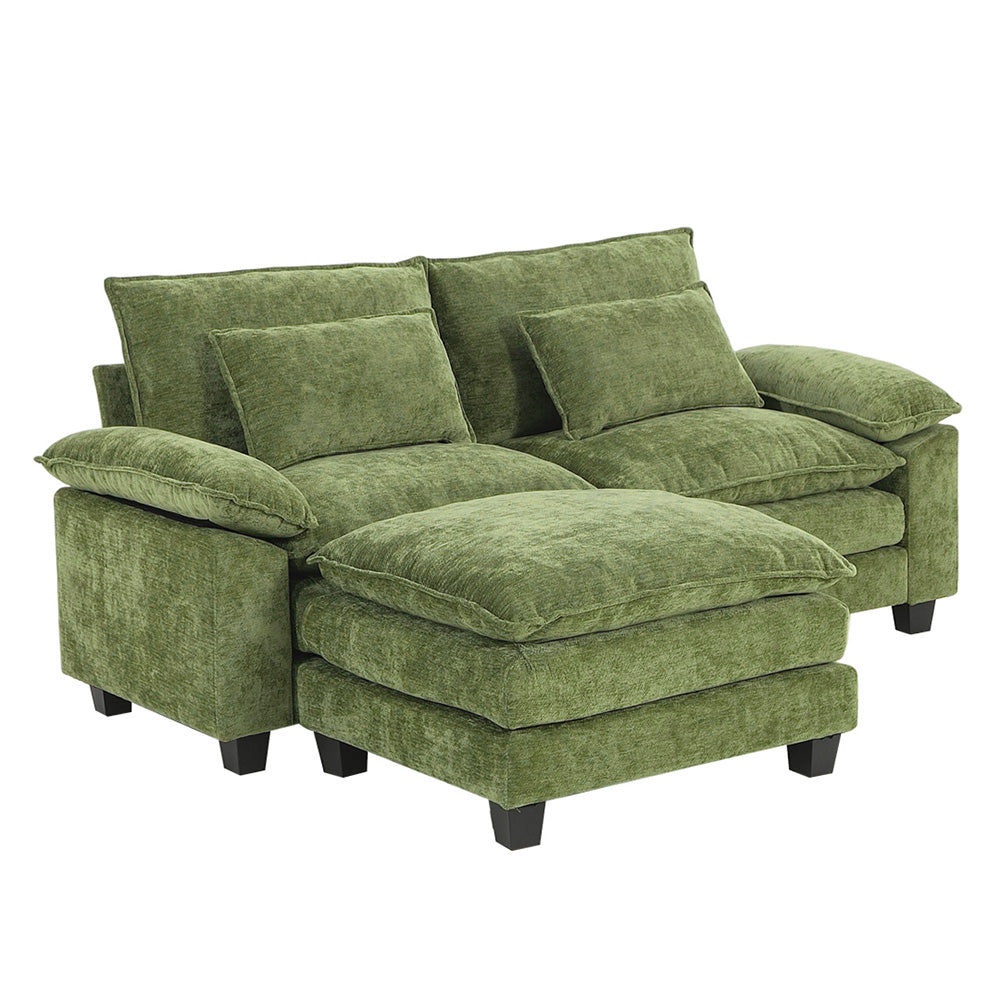 Chenille Sectional Sofa with Ottoman and Lumbar Pillows