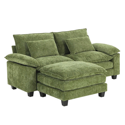 Chenille Sectional Sofa with Ottoman and Lumbar Pillows