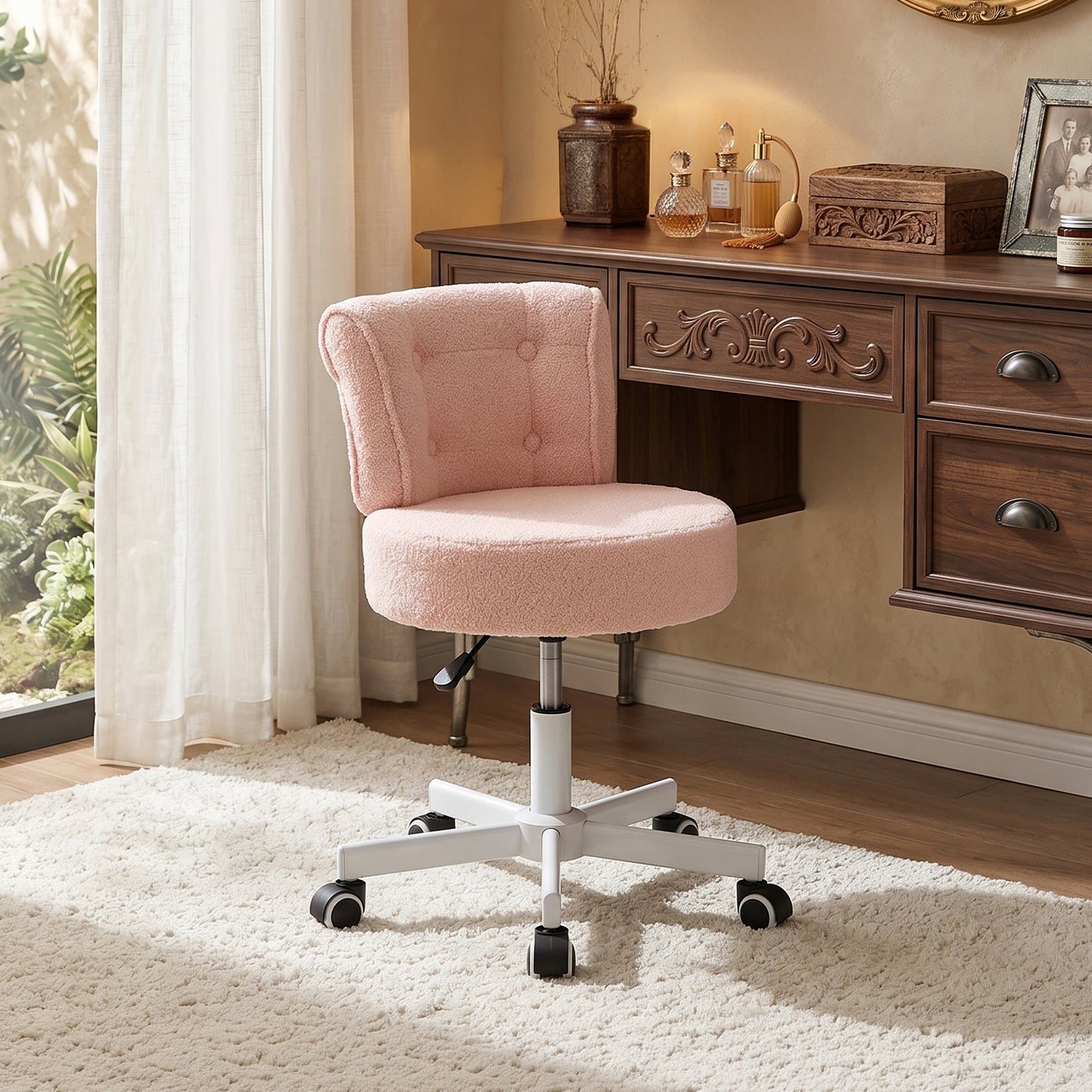 Height-Adjustable Swivel Vanity Chair with Castors