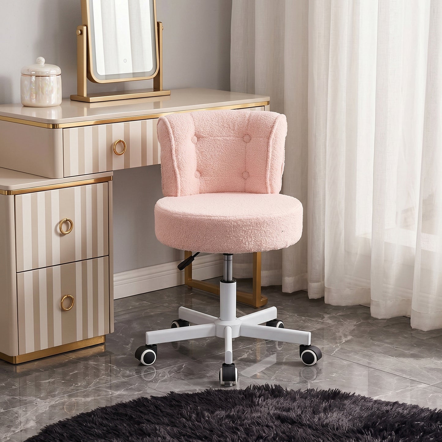 Height-Adjustable Swivel Vanity Chair with Castors