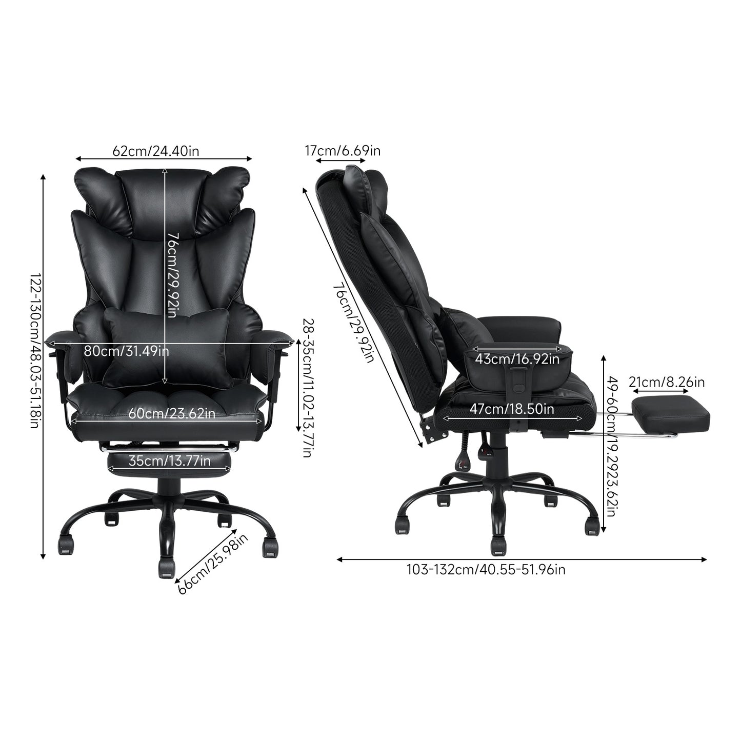 Ergonomic High Back Office Chair with Footrest and Casters