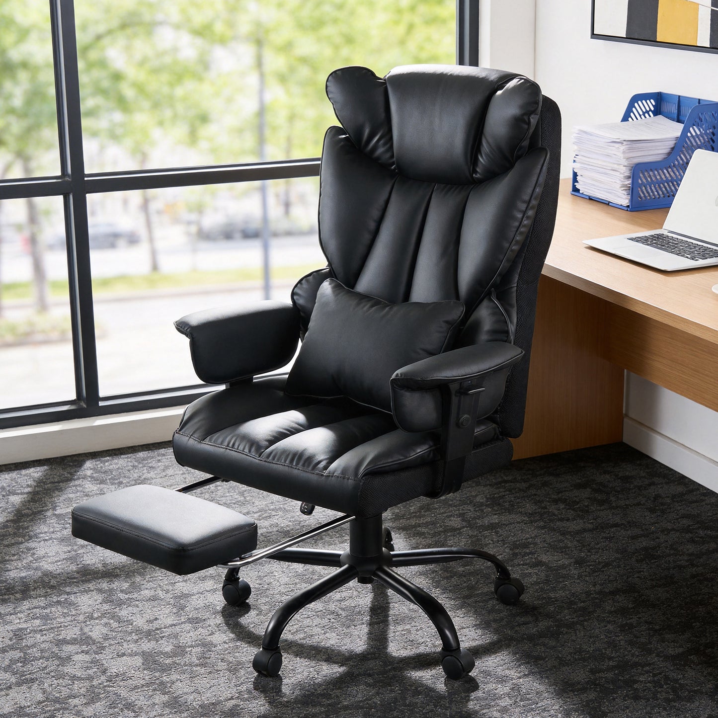 Ergonomic High Back Office Chair with Footrest and Casters