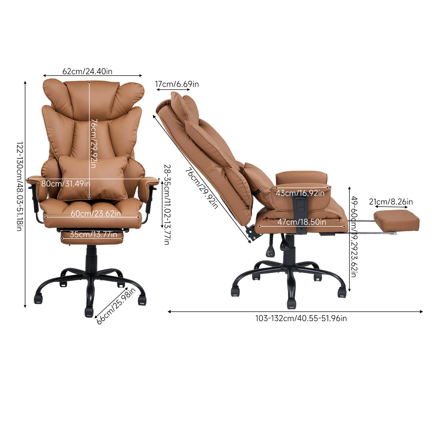 Ergonomic High Back Office Chair with Footrest and Casters