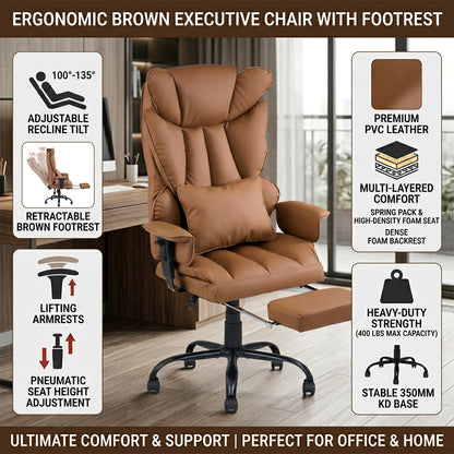 Ergonomic High Back Office Chair with Footrest and Casters