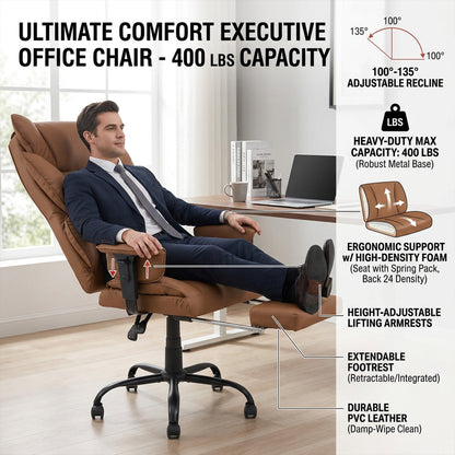 Ergonomic High Back Office Chair with Footrest and Casters