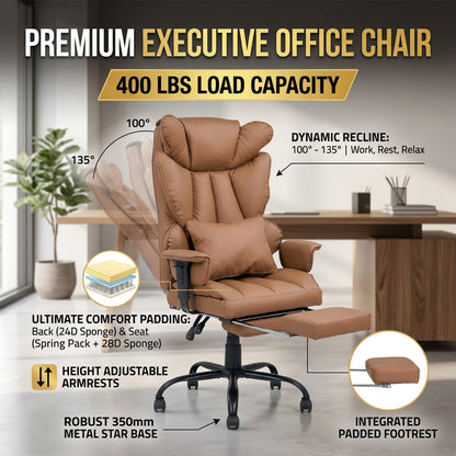 Ergonomic High Back Office Chair with Footrest and Casters