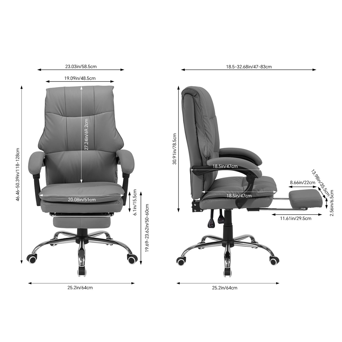 Height-Adjustable Ergonomic Reclining Office Chair with Footrest