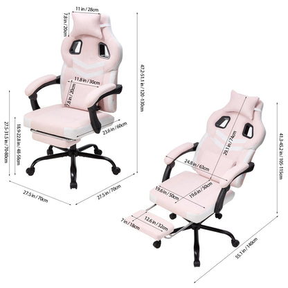 Height-Adjustable Ergonomic Reclining Gaming Chair with Massage Lumbar Support & Footrest