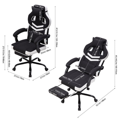 Height-Adjustable Ergonomic Reclining Gaming Chair with Massage Lumbar Support & Footrest
