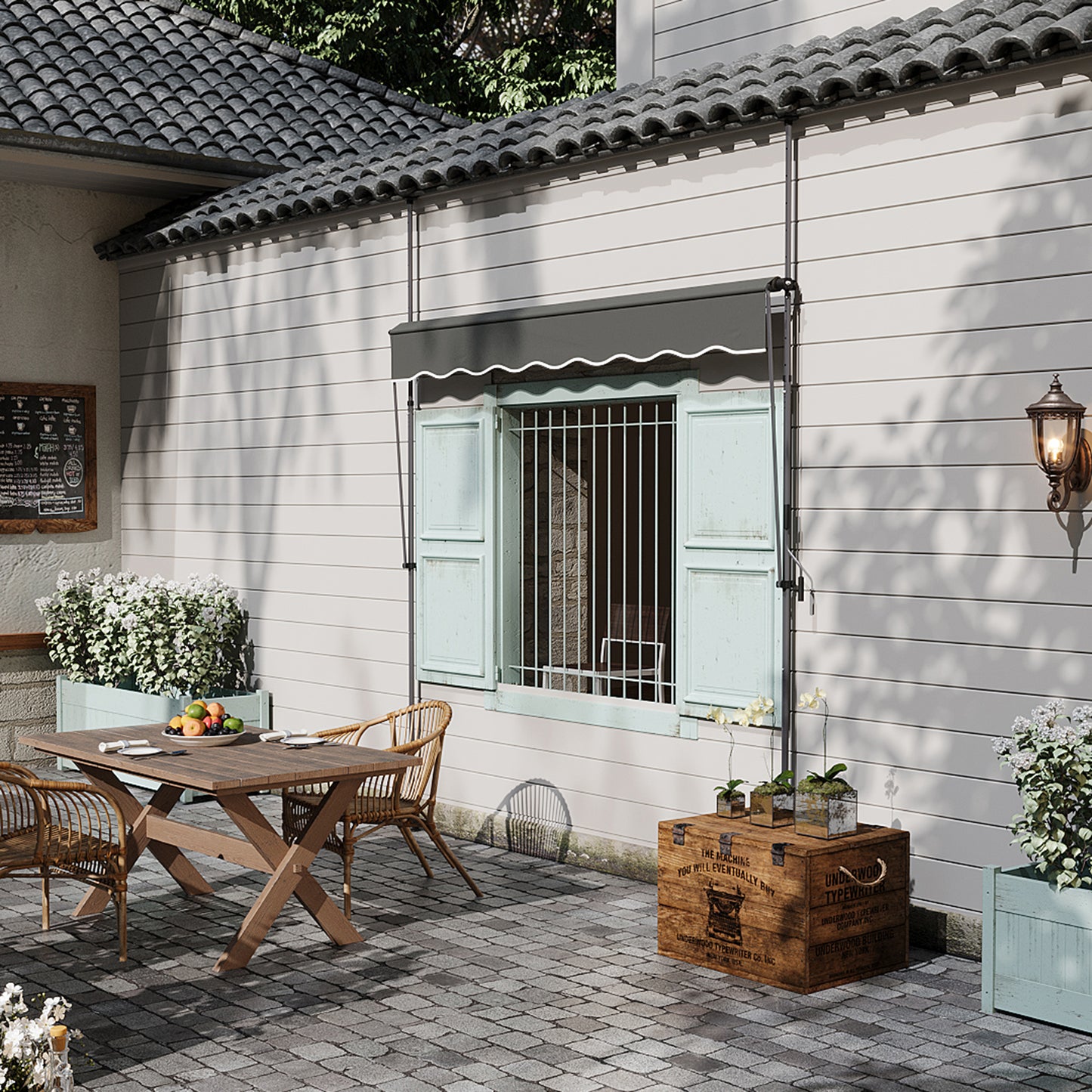Retractable Awning with Adjustable Support Poles