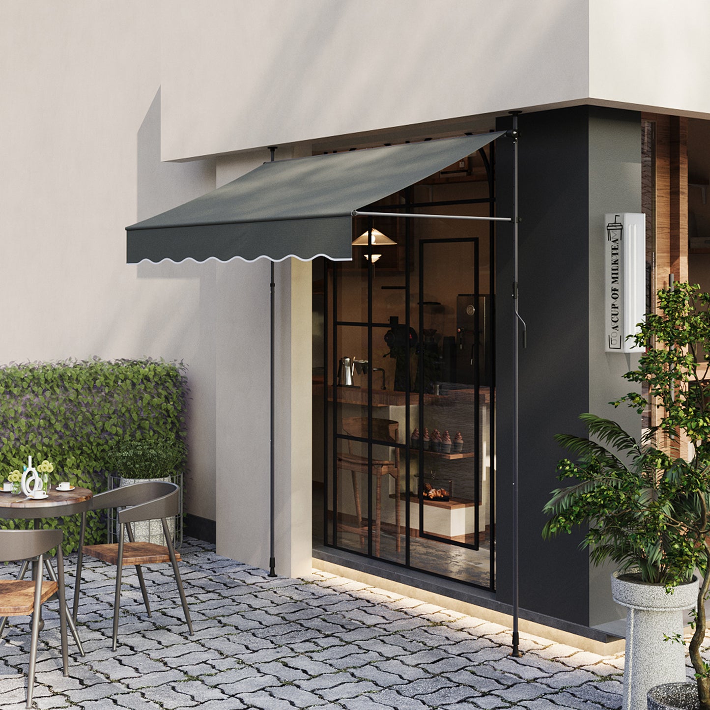 Retractable Awning with Adjustable Support Poles