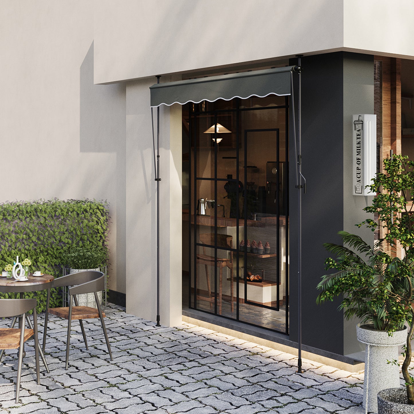Retractable Awning with Adjustable Support Poles