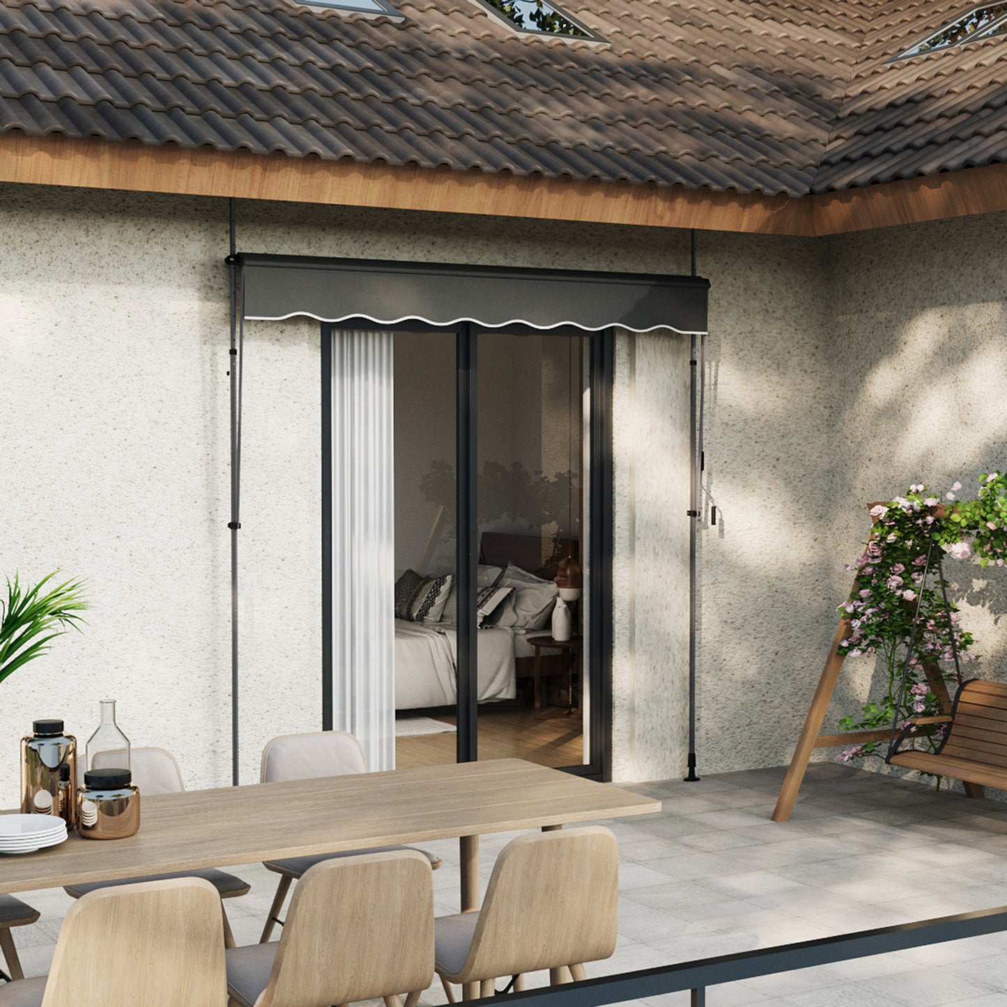 Retractable Awning with Adjustable Support Poles
