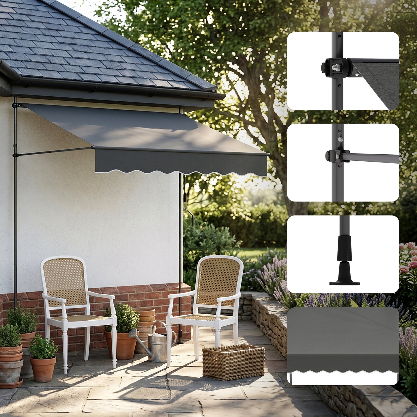 Retractable Awning with Adjustable Support Poles