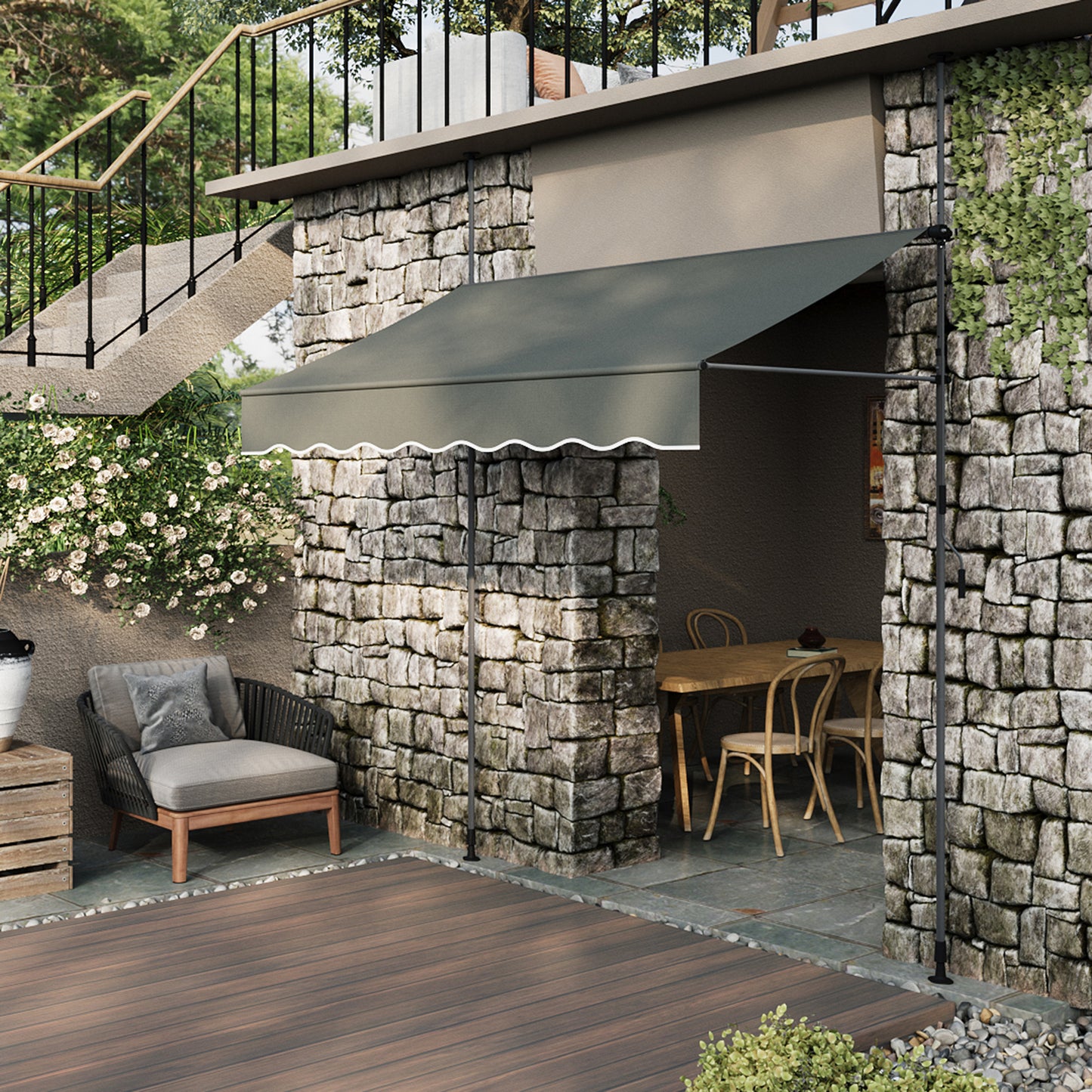 Retractable Awning with Adjustable Support Poles