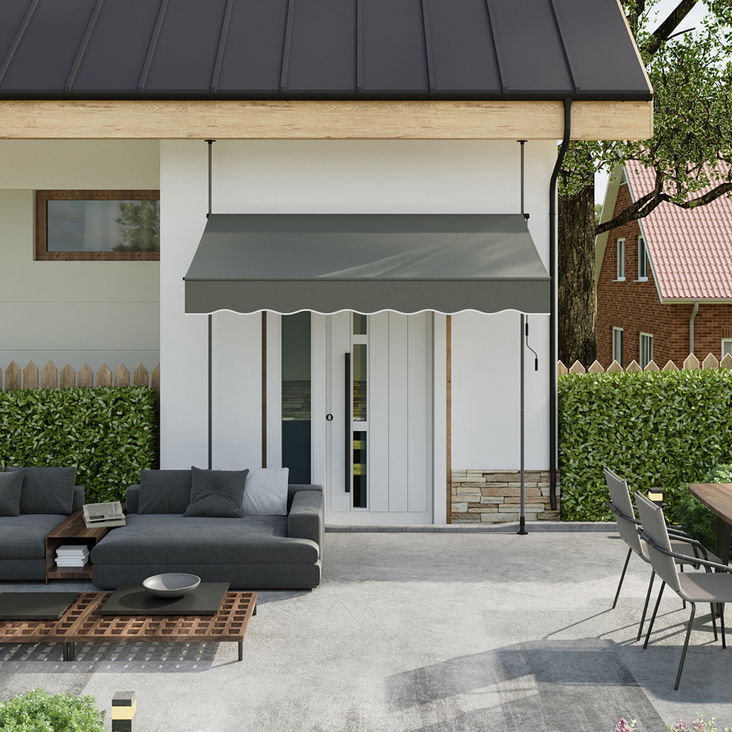Retractable Awning with Adjustable Support Poles