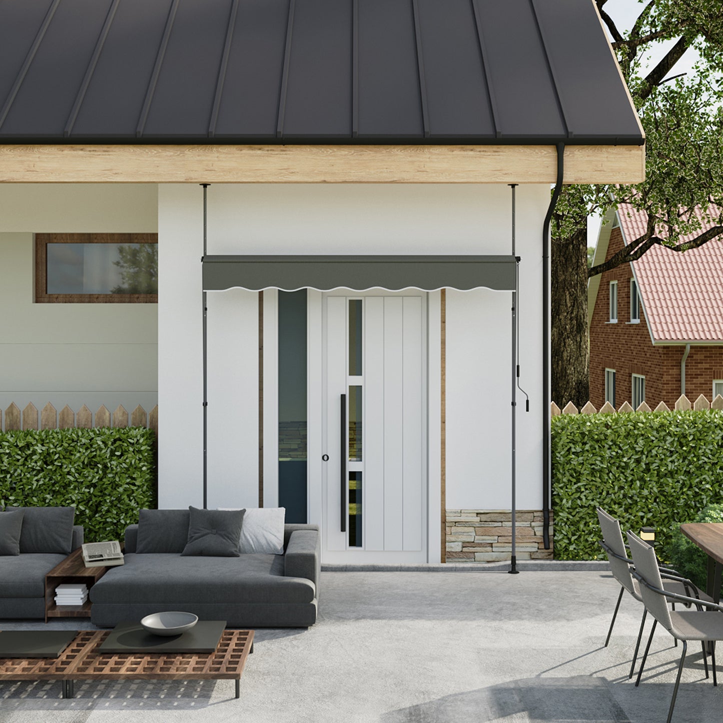 Retractable Awning with Adjustable Support Poles
