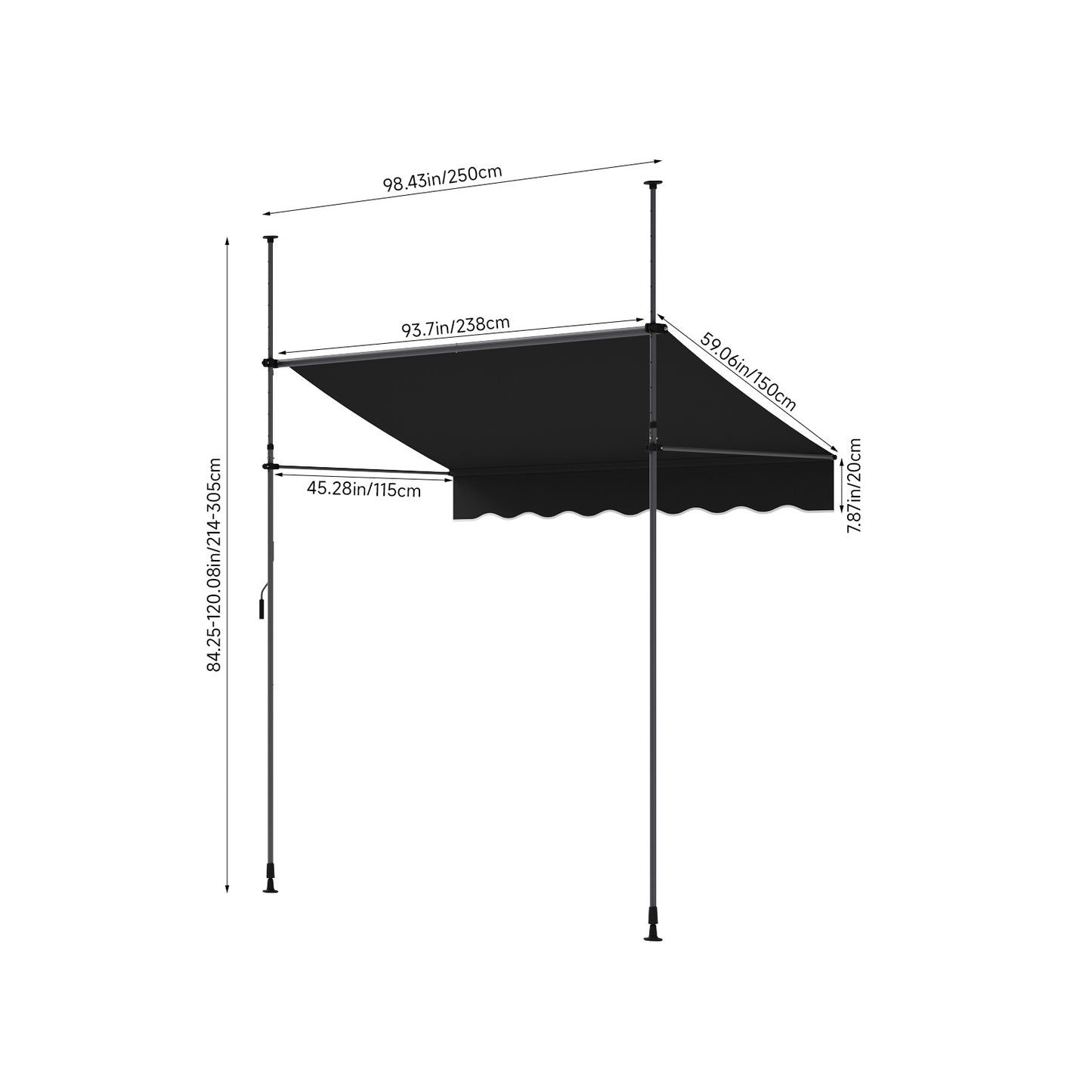 Retractable Awning with Adjustable Support Poles