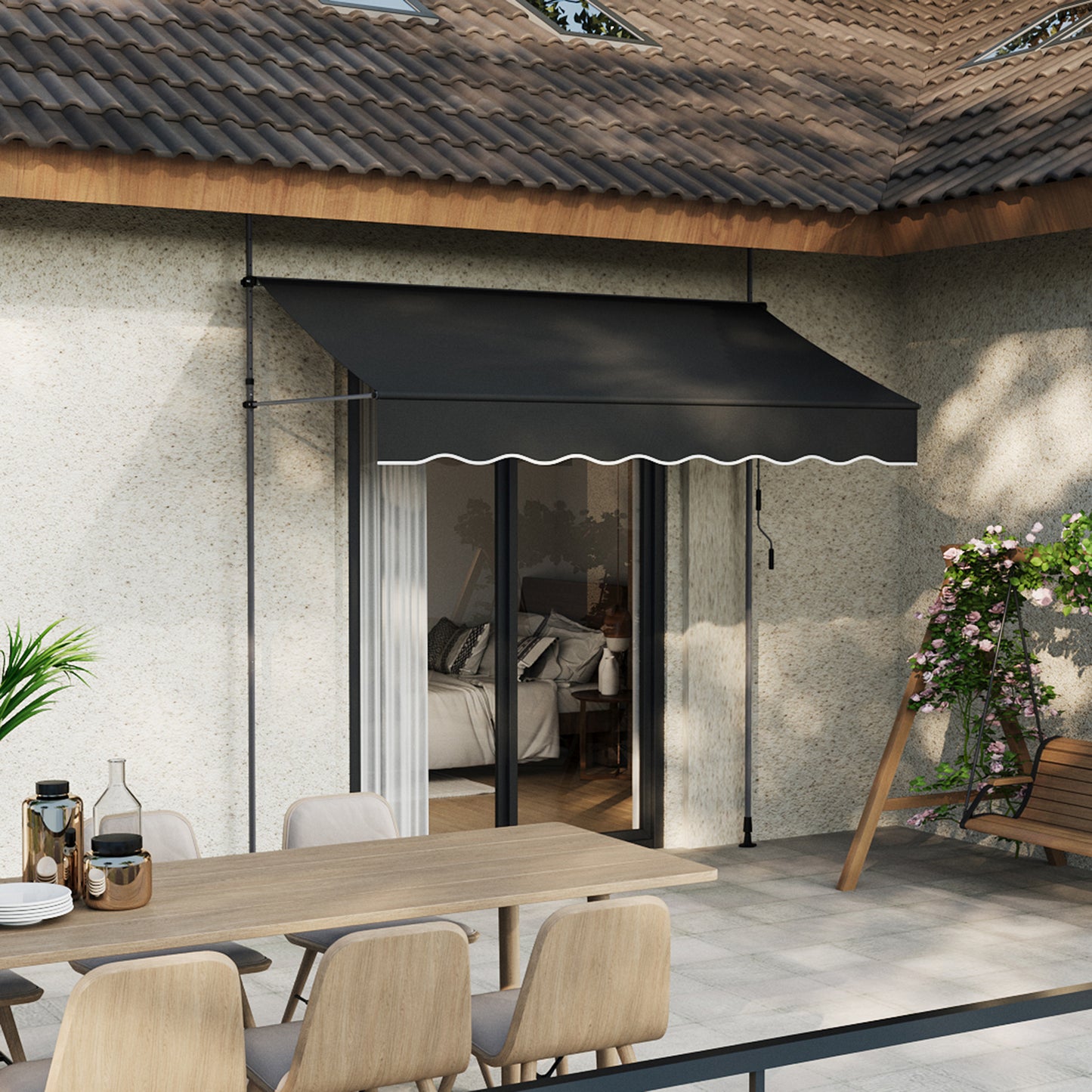 Retractable Awning with Adjustable Support Poles
