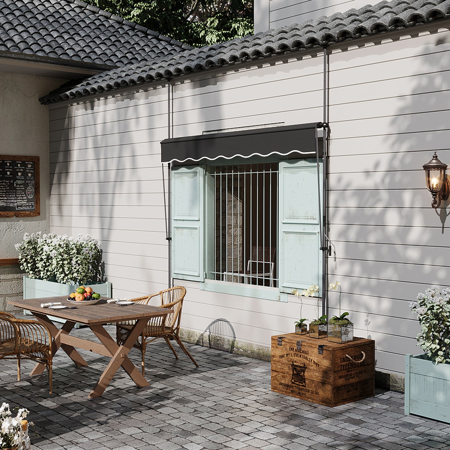 Retractable Awning with Adjustable Support Poles
