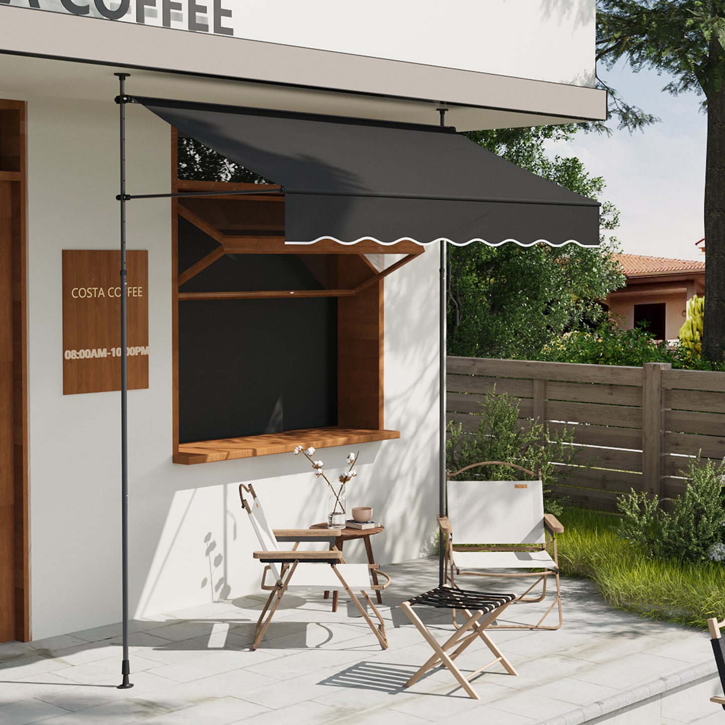 Retractable Awning with Adjustable Support Poles
