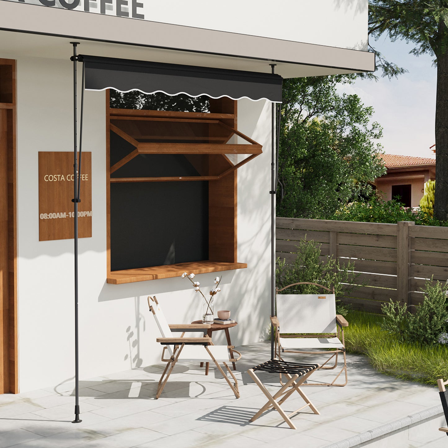 Retractable Awning with Adjustable Support Poles