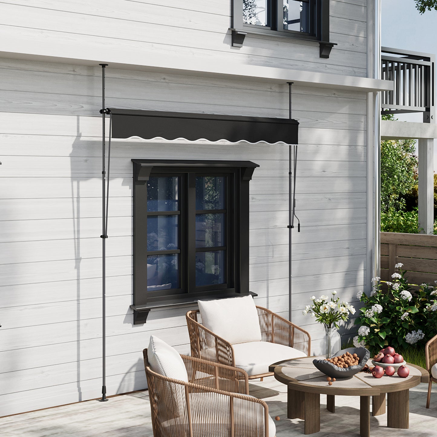 Retractable Awning with Adjustable Support Poles