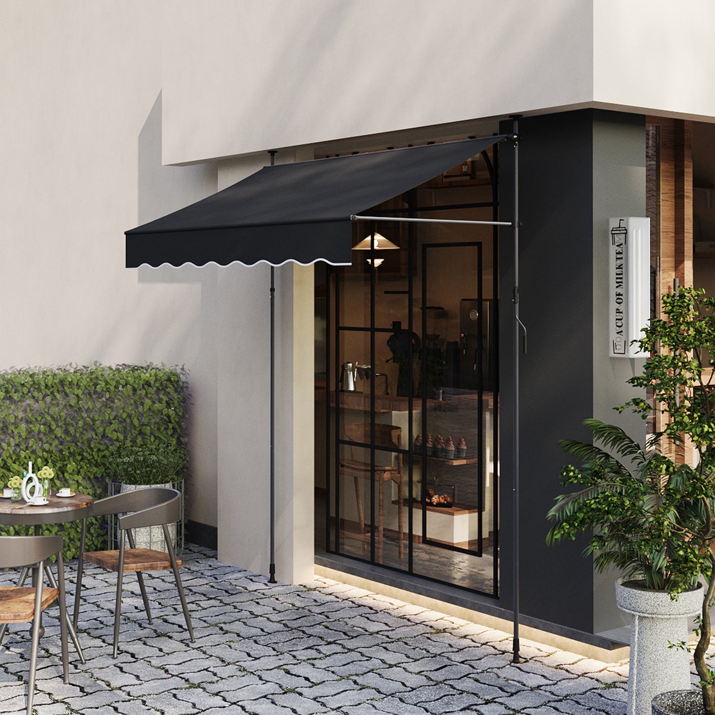 Retractable Awning with Adjustable Support Poles